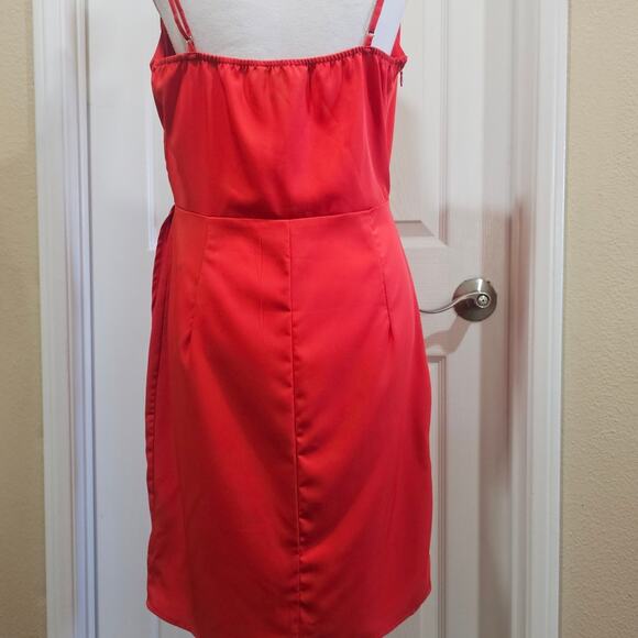 Laundry by Shelli Segal Red Satin Wrap Dress Size 10 - Picture 3 of 6